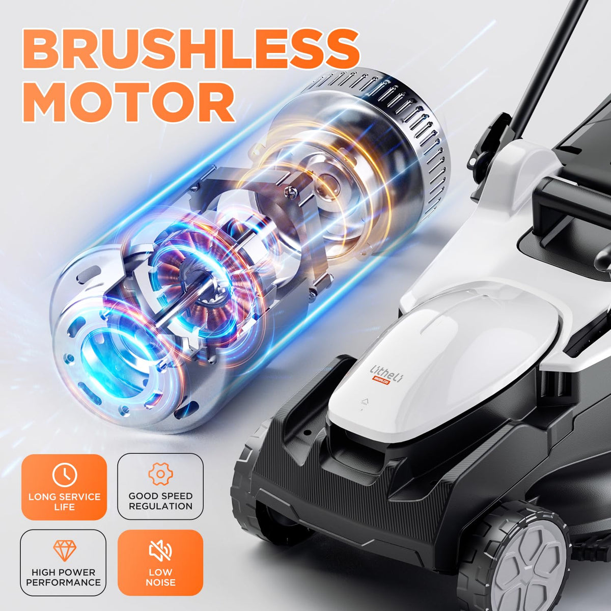 LiTHELi 40V lawn mower side view highlights portability for quick yard tasks.