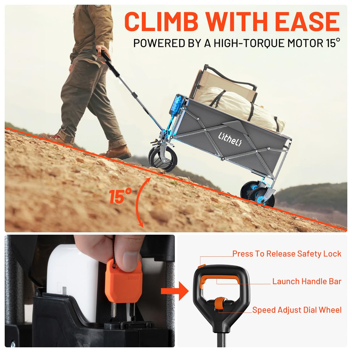 LiTHELi all-terrain wheels wagon demonstrates rugged ride on sand