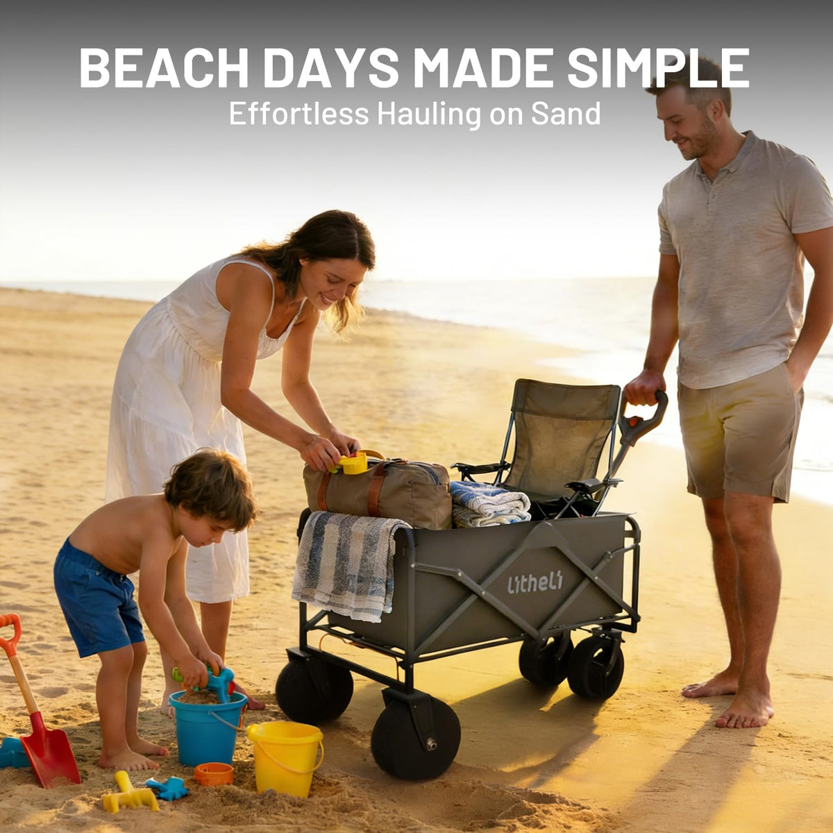 LiTHELi camping beach-gear wagon supports camp setups and beach days