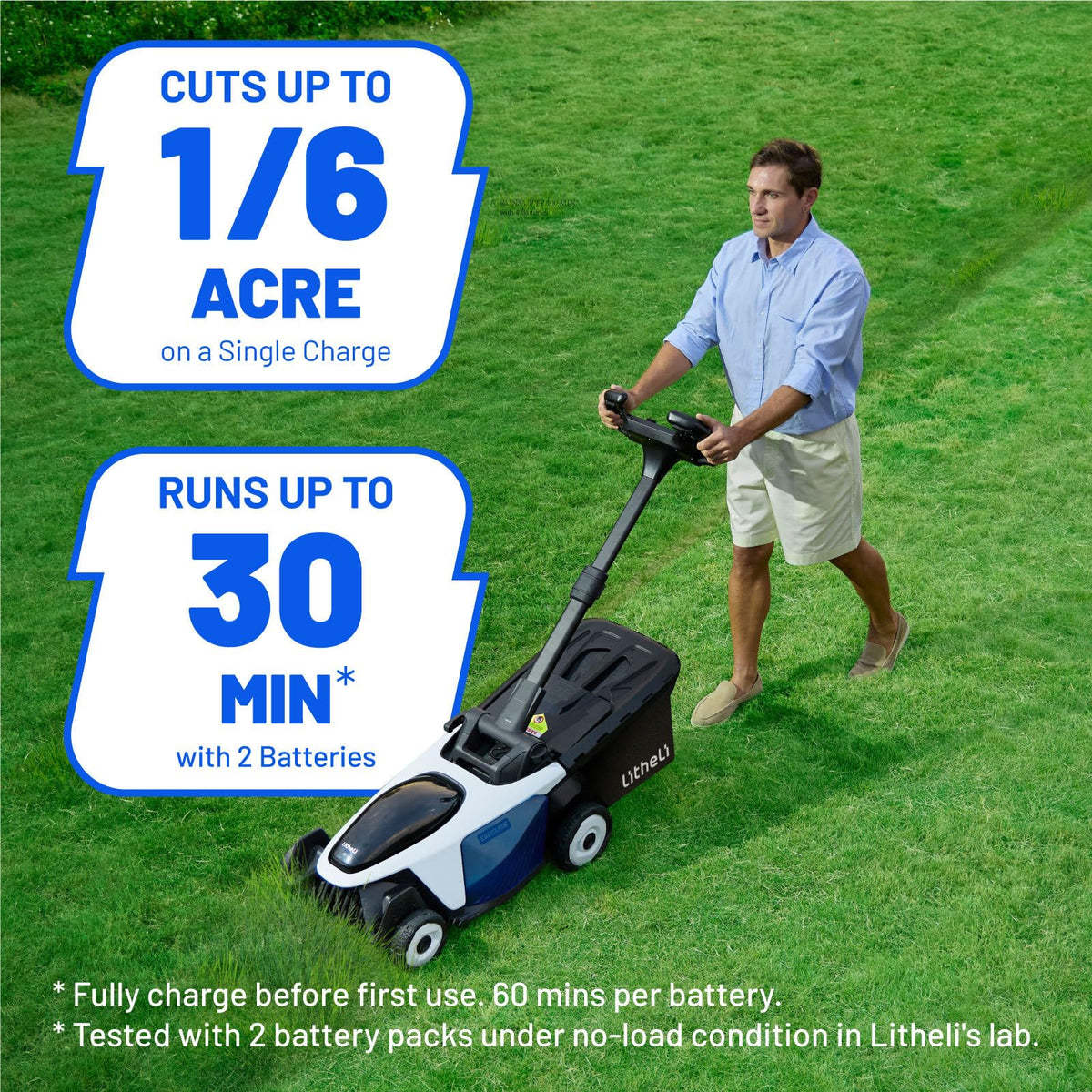 LiTHELi electric lawn mower 18-5-inch deck for wider cutting path