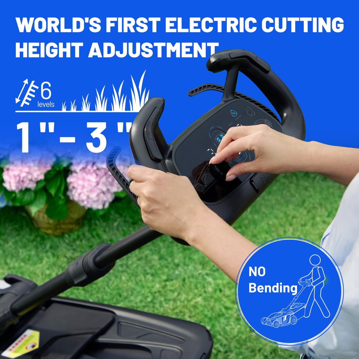 LiTHELi electric cutting height adjustment panel enables quick, even trims