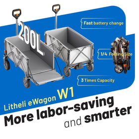 LiTHELi electric wagon cart 200L storage demonstrates ample camping and shopping capacity.