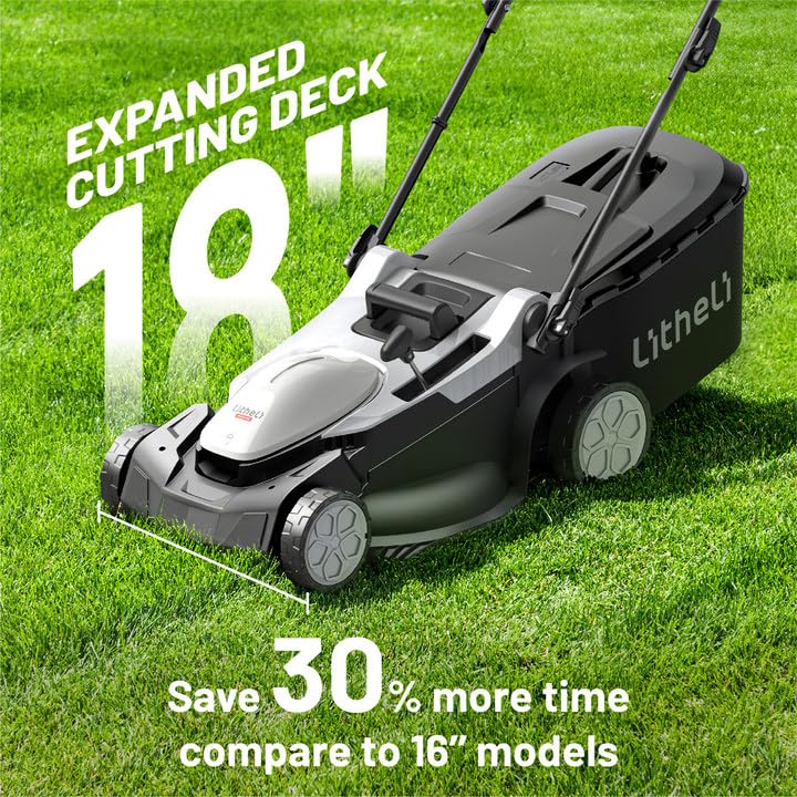 LiTHELi mower with bag-collection highlights large 10.57 gal bag for fewer trips.