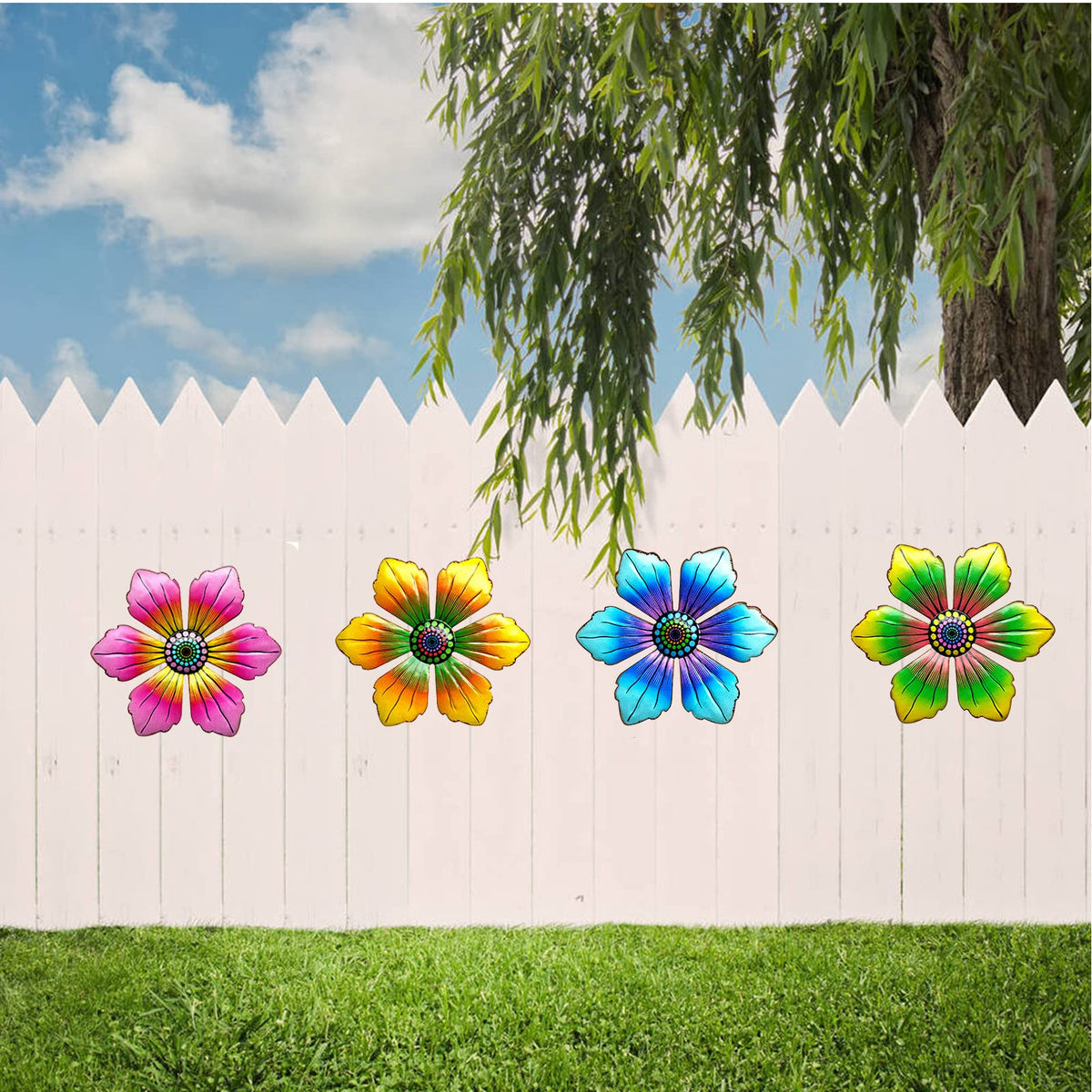 LITIALLY detailed metal flower sculptures provide lasting decorative appeal.