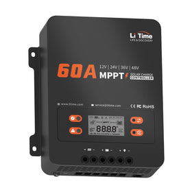 Litime 60A MPPT front display shows charging status for efficient energy management.