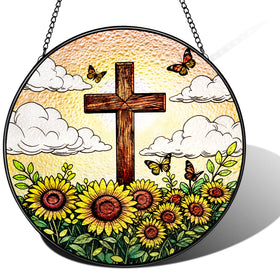 Litivy cross suncatcher with sunflower front for colorful sunlight.