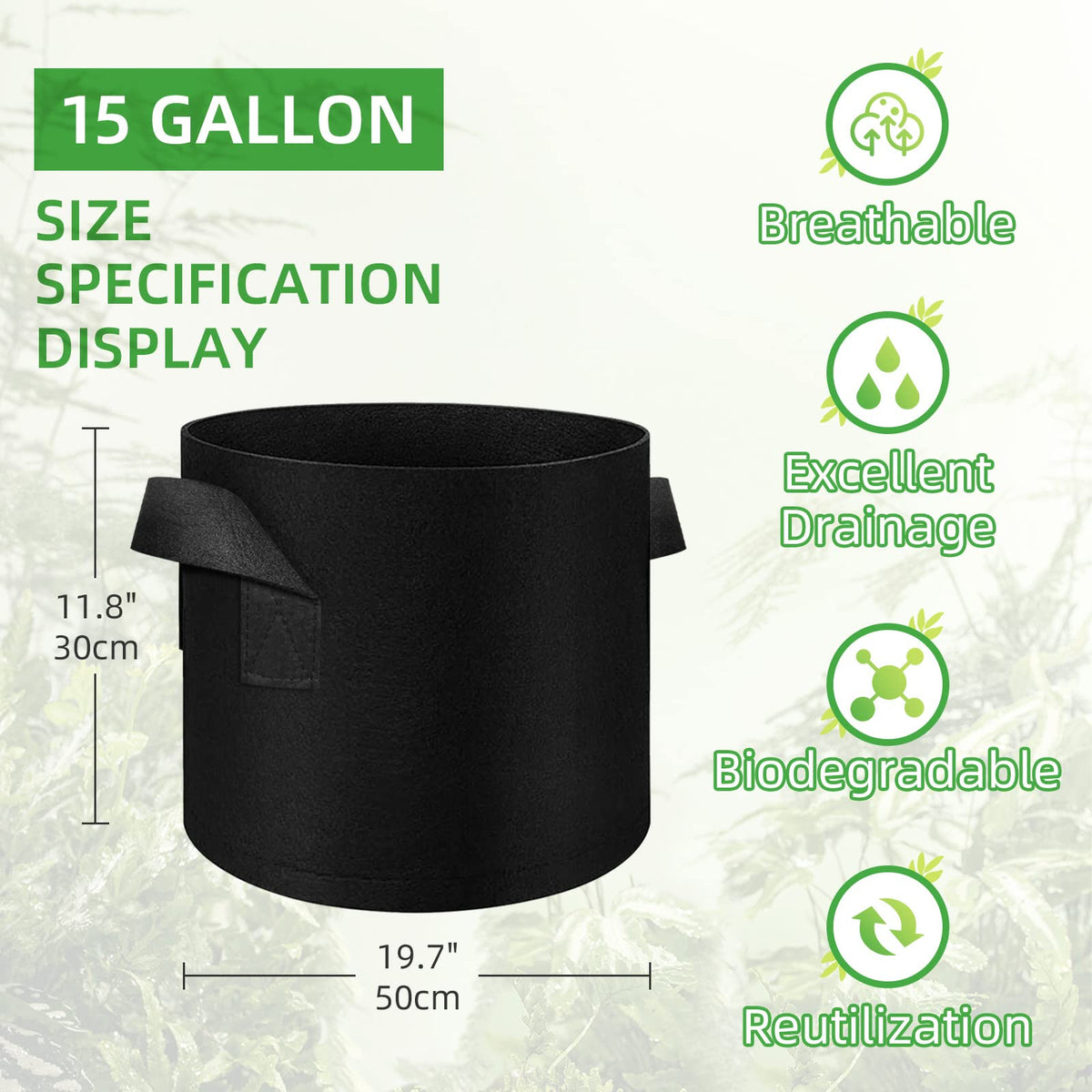 LITLANDSTAR grow bag with sturdy sewn handles for easy outdoor relocation