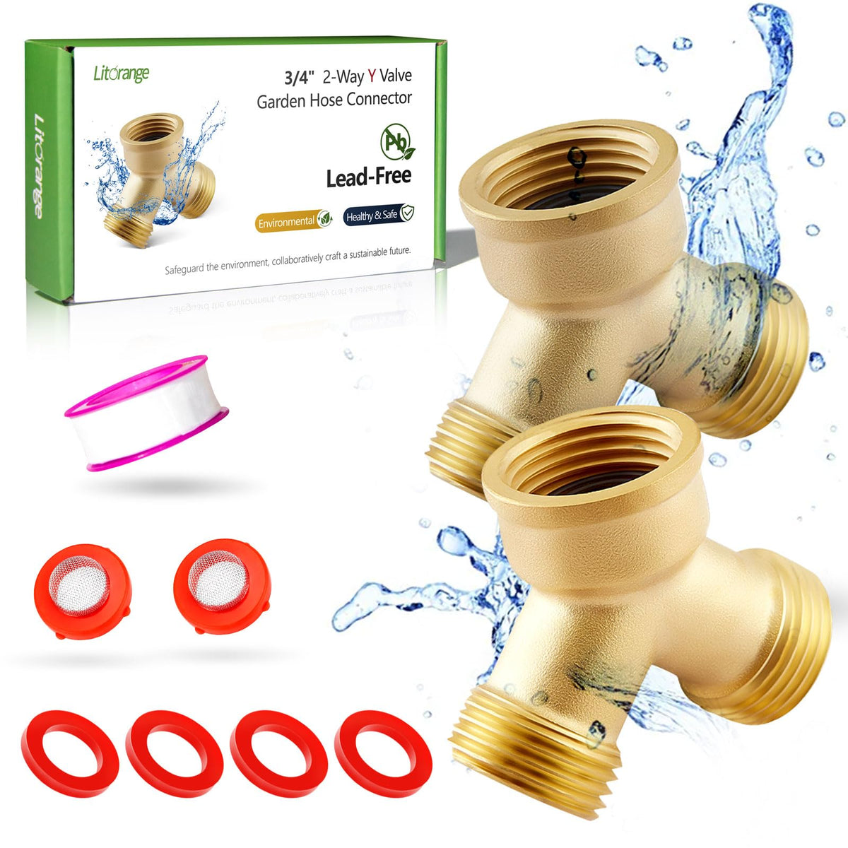 LitOrange 2-pack brass Y valve connector for dual watering zones.