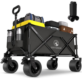 Littadeer foldable wagon with silent all-terrain wheels for beach and park use.