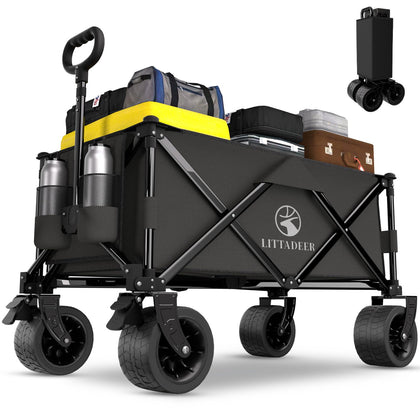 Littadeer foldable wagon with silent all-terrain wheels for beach and park use.