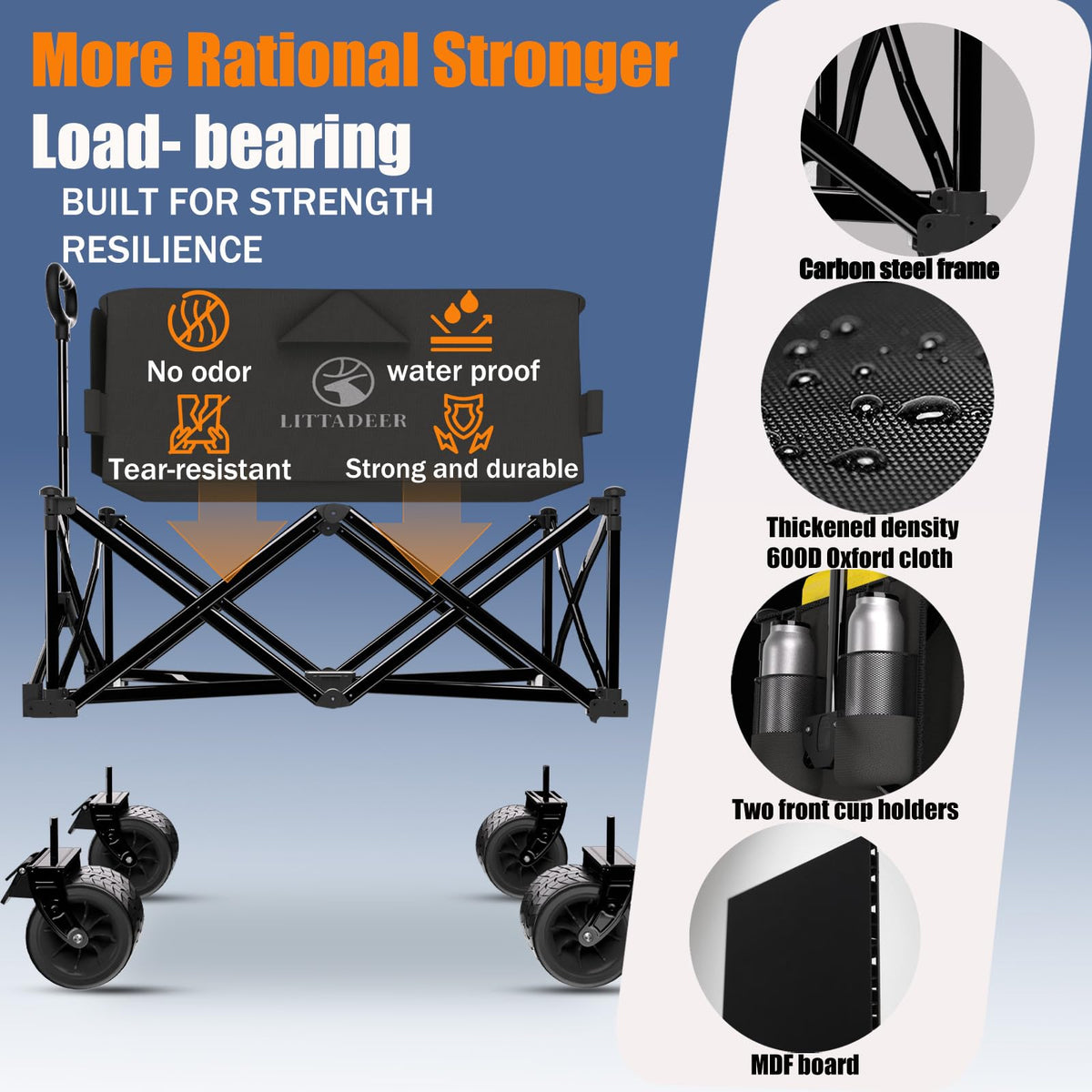 Littadeer wagon adjustable handle fits different heights for comfortable pulling.