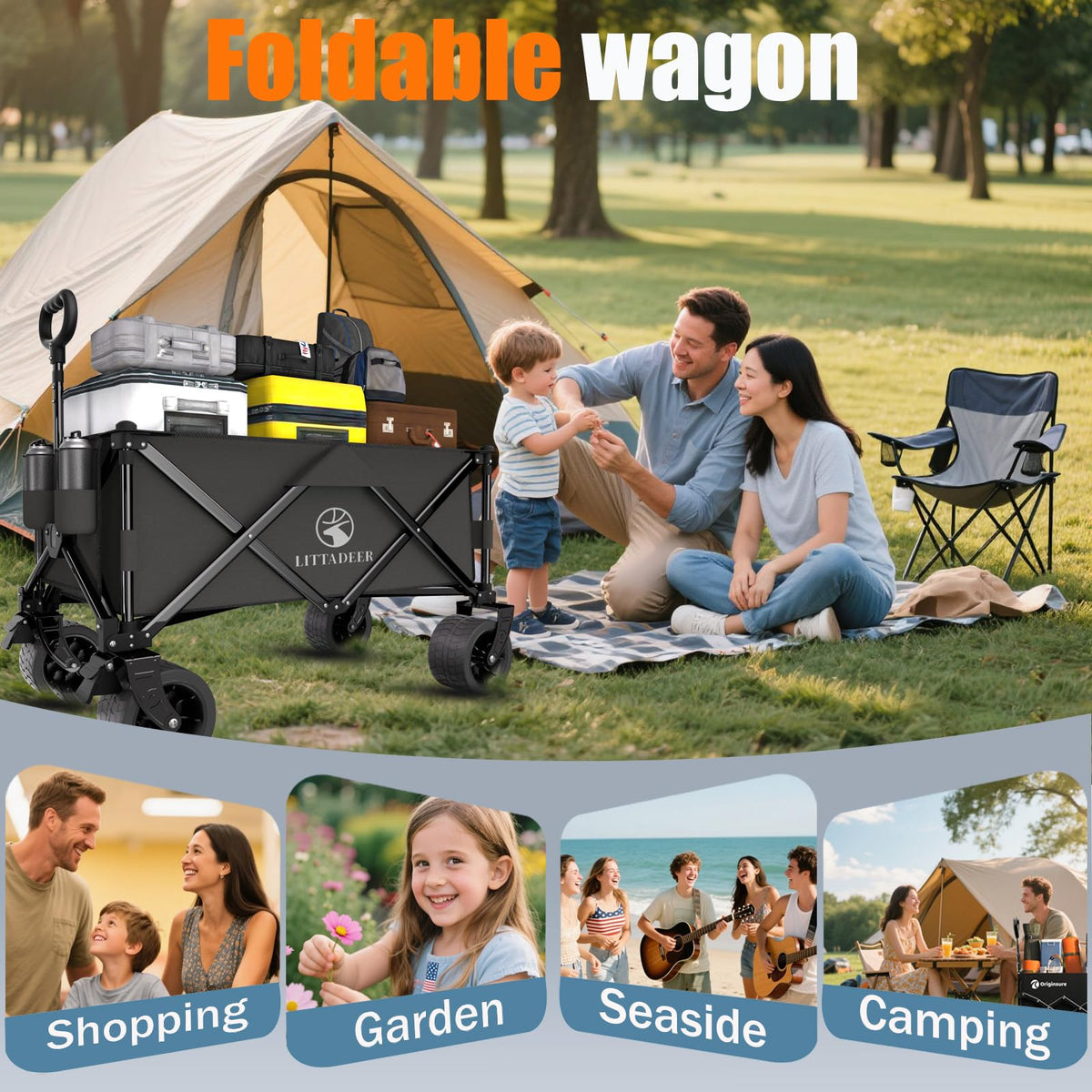 Littadeer wagon folded compact design fits in trunks or closets.
