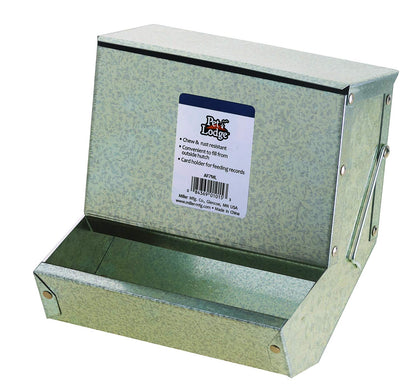 Little Giant steel feeder with lid for small animals, easy refilling and durable rust-resistant metal