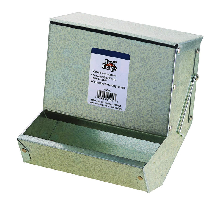 Little Giant steel feeder with lid for small animals, easy refilling and durable rust-resistant metal