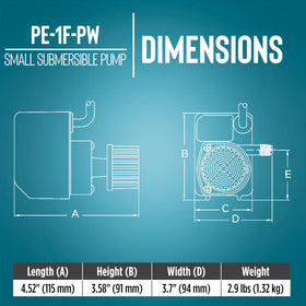 Little Giant PE-1F-PW compact pump designed for discreet underwater installations.