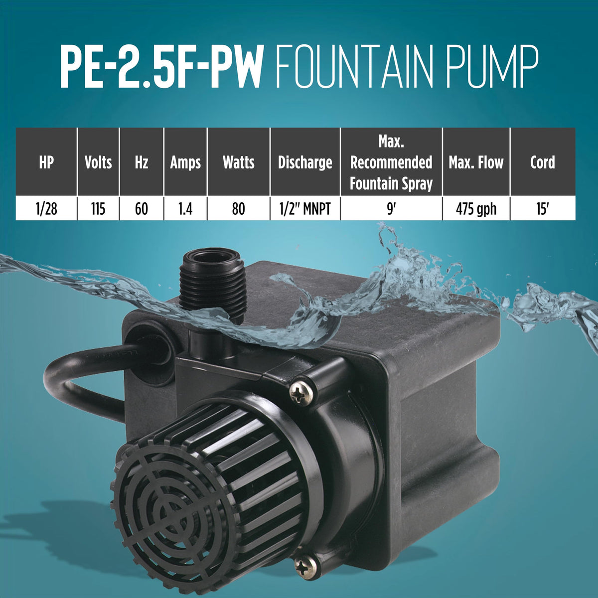 Little Giant PE-2.5F-PW ideal for statuary fountains and small displays.