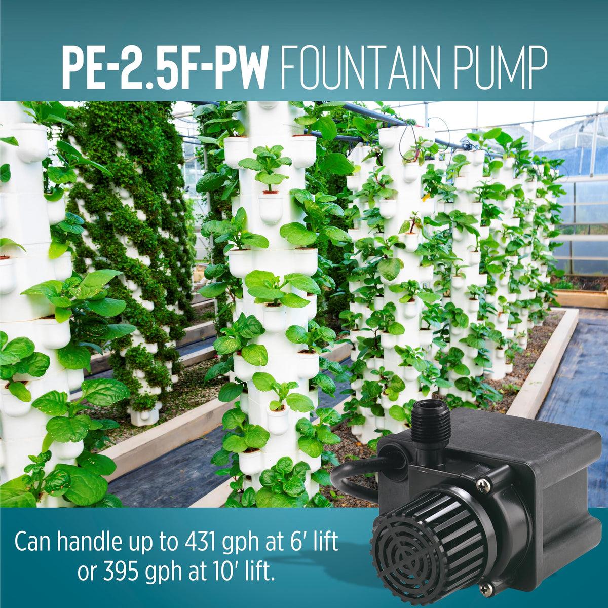 Little Giant PE-2.5F-PW submersible in a pond setup for water features.
