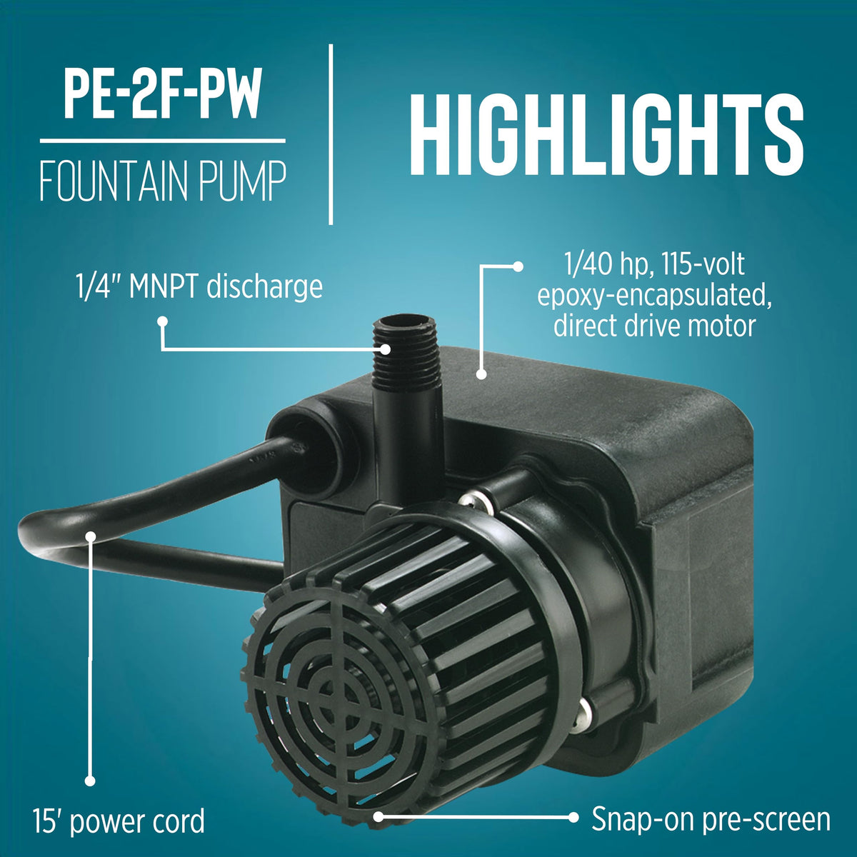 PE-2F-PW 1/4-inch MNPT discharge ready for flexible plumbing connections.
