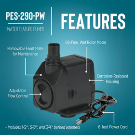 PES-290-PW built-in flow control valve for adjustable fountain flow