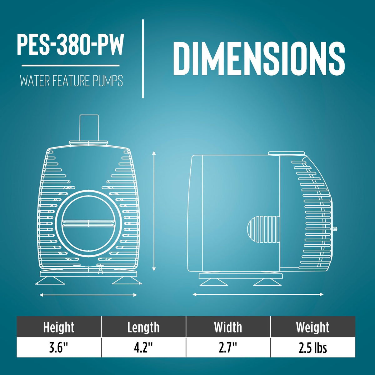 PES-380-PW fountain pump view highlighting adjustable flow and smooth spray