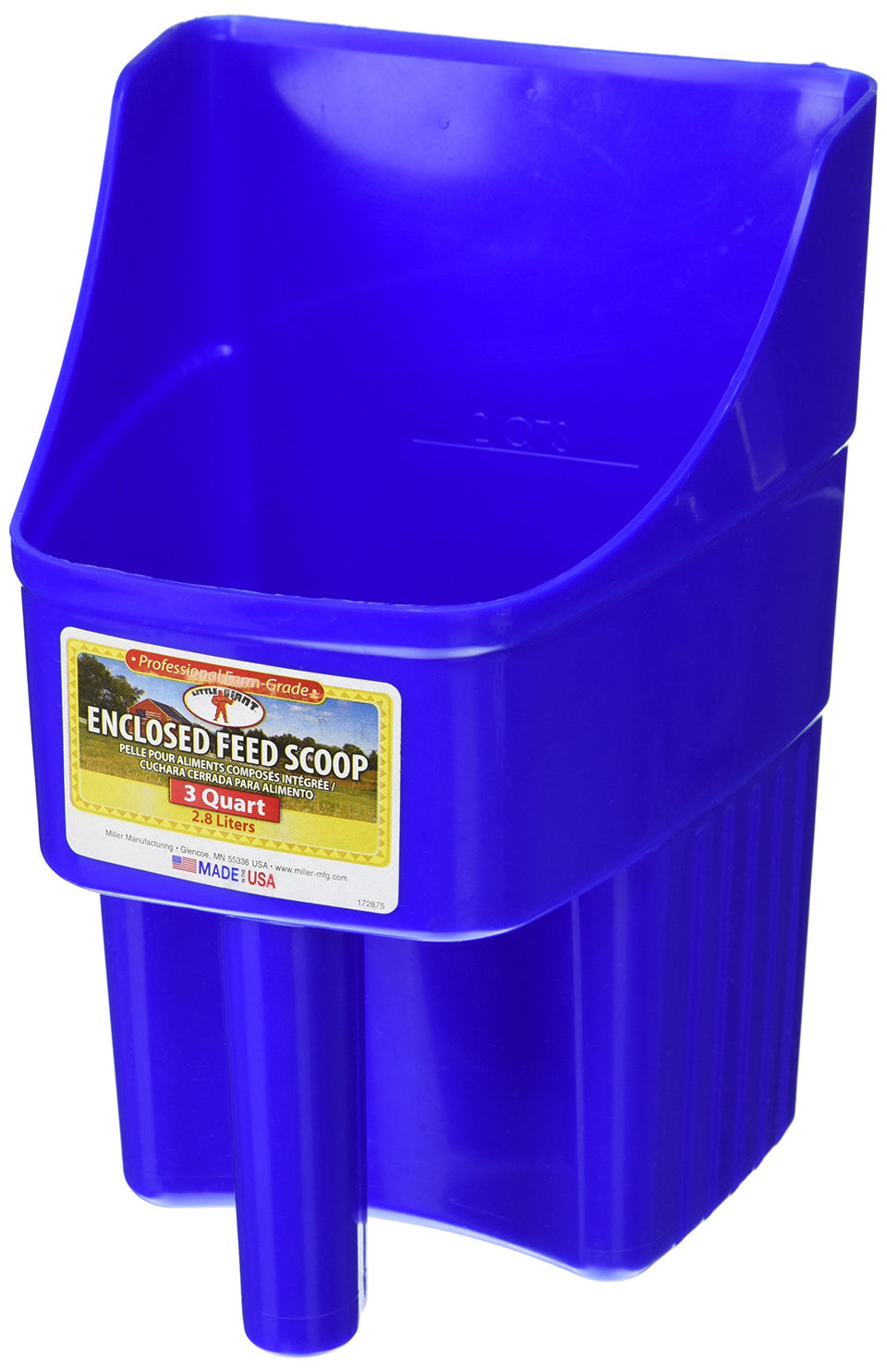 Little Giant plastic enclosed feed scoop with 3 quart capacity for spill-free feeding