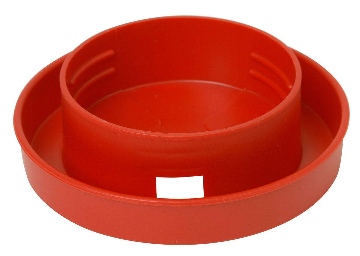 Little Giant quail waterer base with narrow channel, red, ideal for gravity-fed hydration.