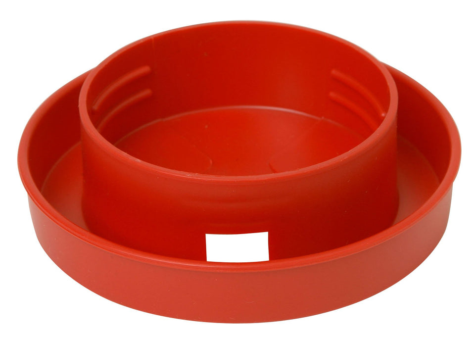Little Giant quail waterer base with narrow channel, red, ideal for gravity-fed hydration.