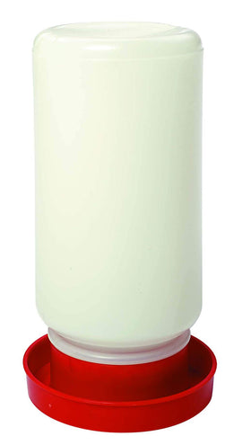 Little Giant poultry jar fits multiple bases for flexible, tidy water or feeder setups.