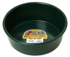 Little Giant 5-quart green utility pan for livestock feeding and watering.
