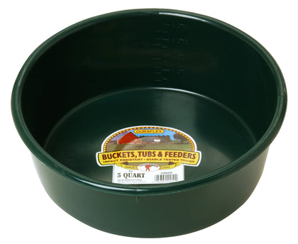 Little Giant 5-quart green utility pan for livestock feeding and watering.