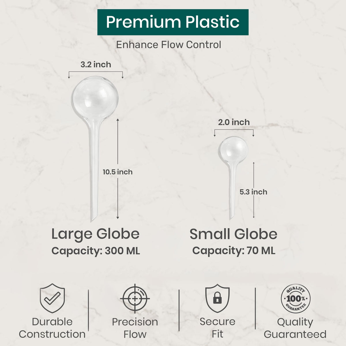 Little Green Leaf 300ml globe provides steady moisture to soil.