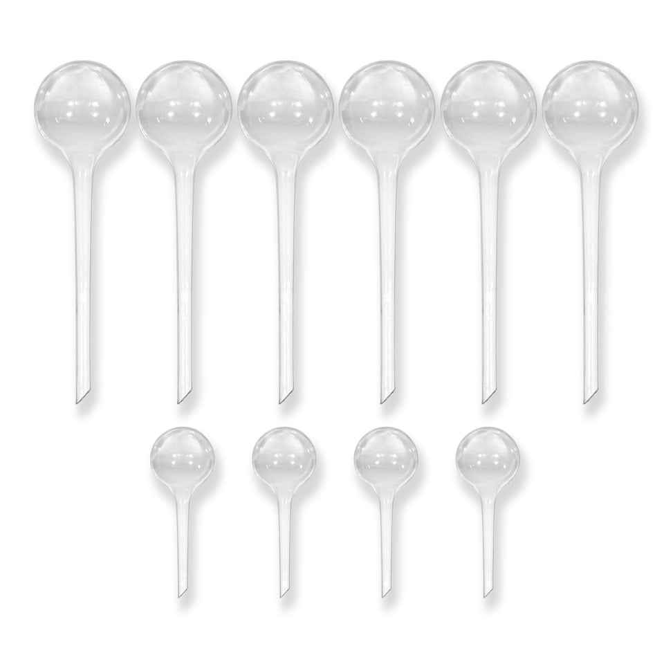 Little Green Leaf glass globes set of 10 for indoor and outdoor plant care.