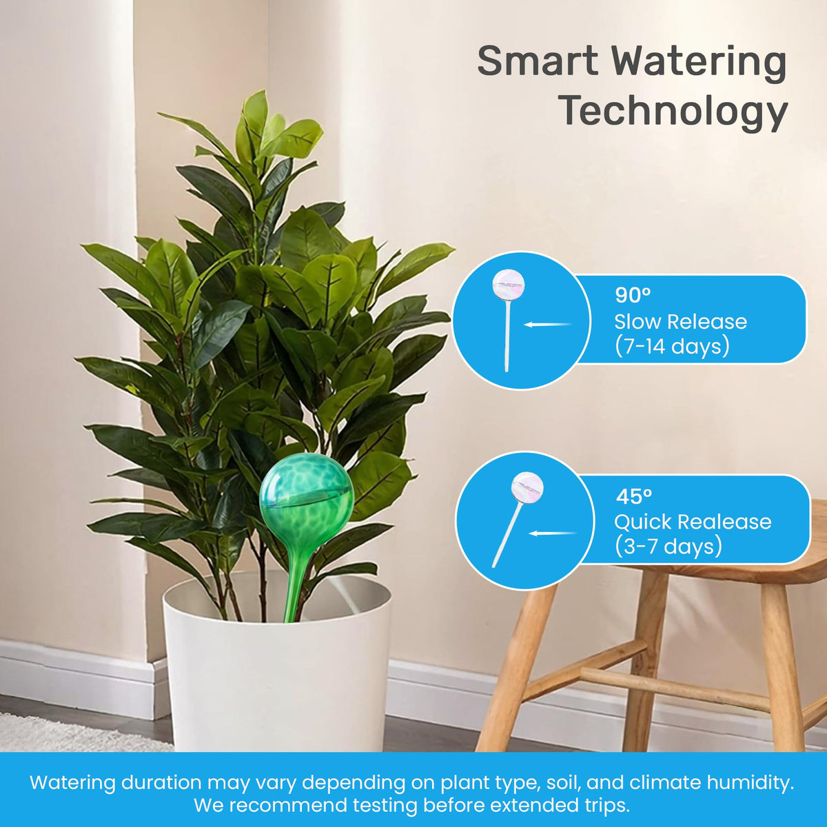 Little Green Leaf multicolor glass globe adds charm while hydrates garden pots.