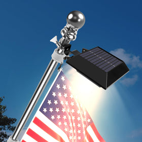 Little Joke solar flag light on a 6ft pole for even nighttime lighting