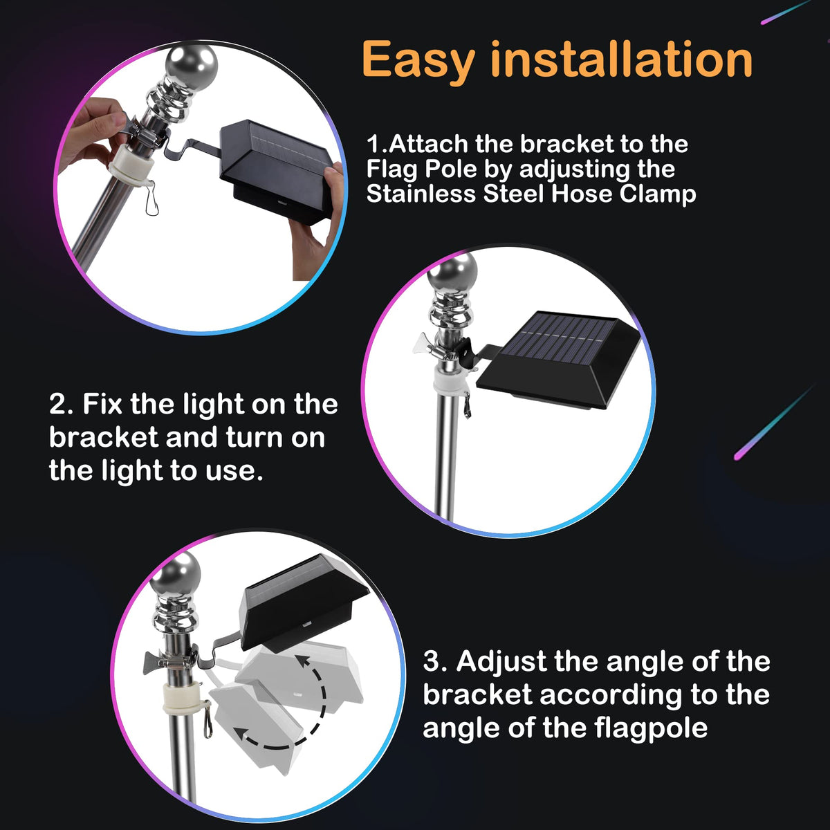 Little Joke solar flag light with black housing for outdoor decor