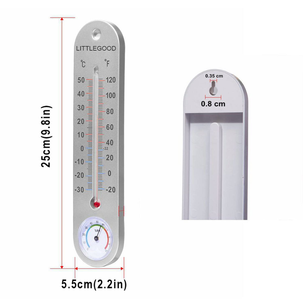 Close-up of LittleGood thermometer-hygrometer face for quick readings