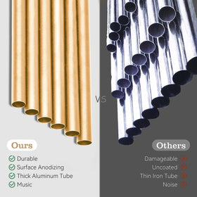 Litu top disc, firing pin and pine wind chime provide durable outdoor decor.