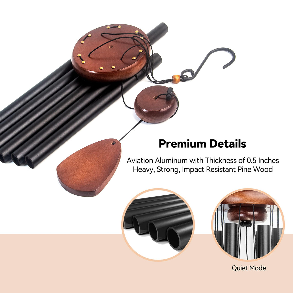 Litu wind chimes hanging on patio rail to create a serene zen vibe.