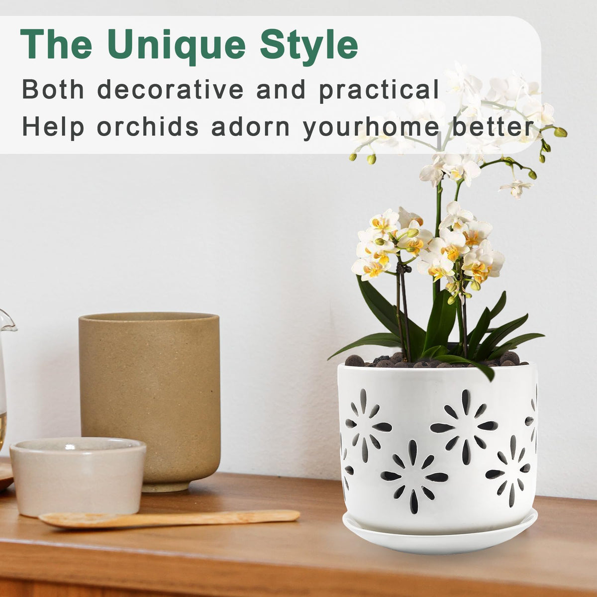 Litudiso orchid pots with holes durable white ceramic for indoor outdoor use