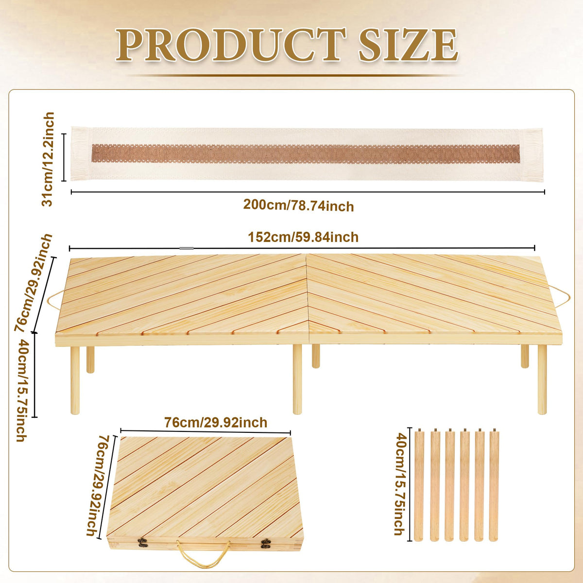 LITURTOO natural pine wood surface adds warm rustic charm for gatherings.