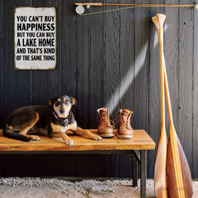 Liukliut cabin lake sign in metal for rustic lakefront vibes.