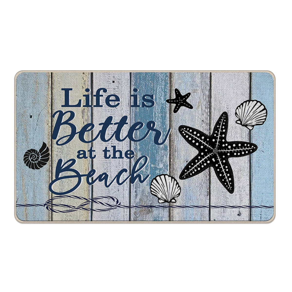 Livcoz front door mat with coastal starfish design adds oceanic charm to entry.