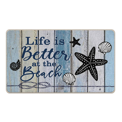 Livcoz front door mat with coastal starfish design adds oceanic charm to entry.