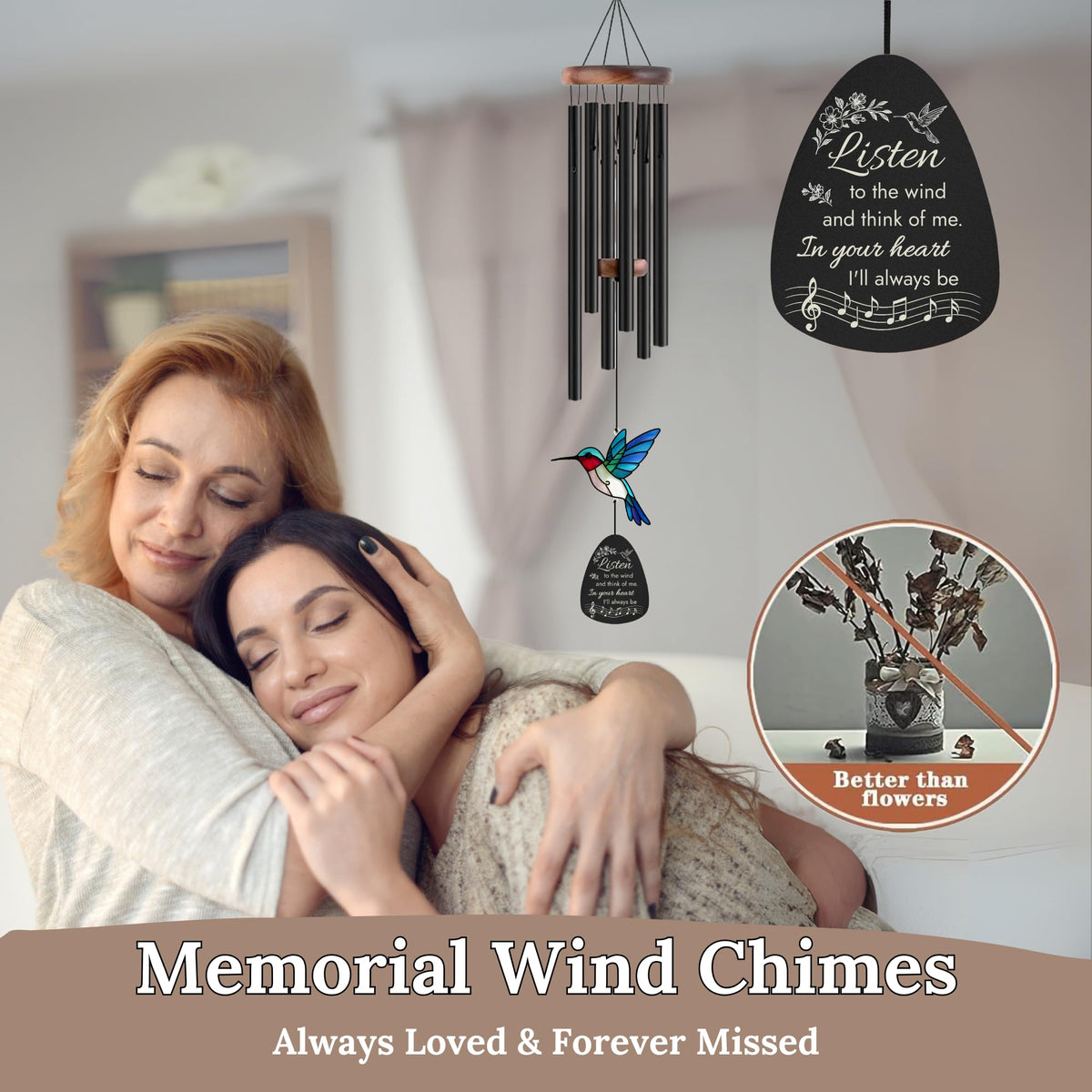 Livinges memorial wind chimes with included sympathy card for personal condolences.