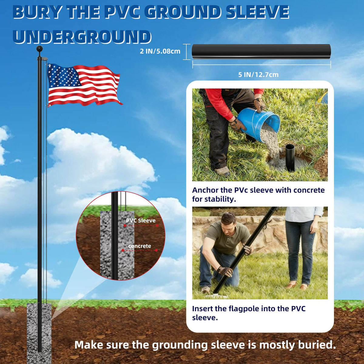 Livoccur matte black flag pole offers a sleek look with durable performance.