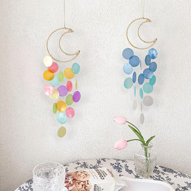 Liyujuping blue capiz wind chime brightens balcony with calming tones