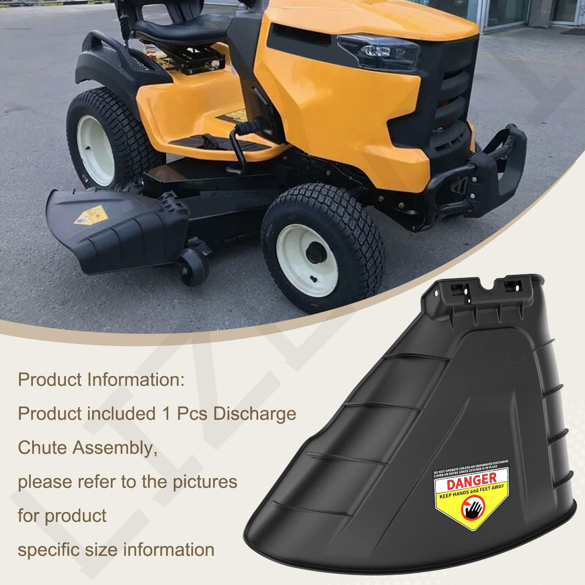 LIZEWEI Cub Cadet-compatible discharge chute improves grass flow for consistent coverage.