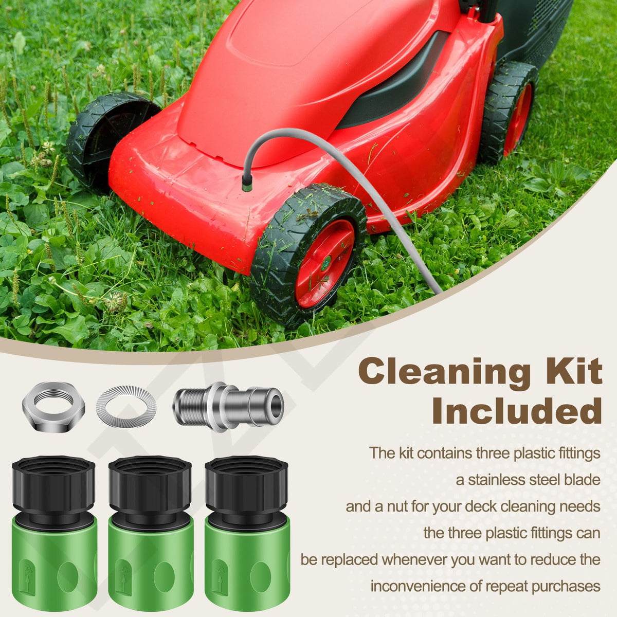 LIZEWEI Easy-install deck-wash adapter guides simple setup on lawn mower