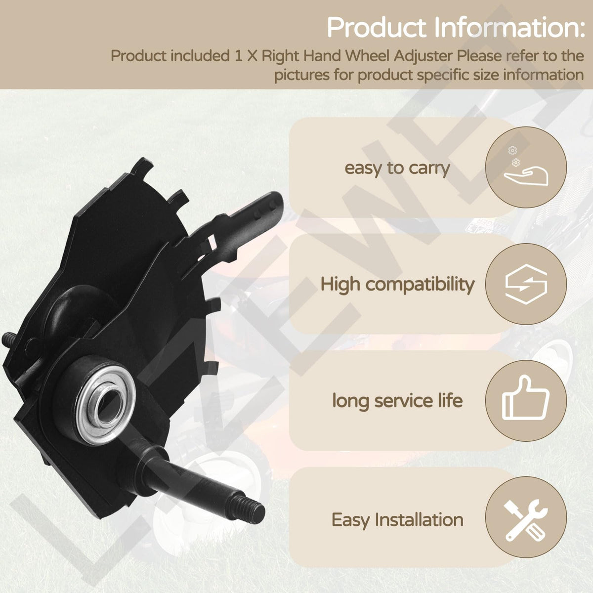 Package-ready wheel adjuster for easy replacement during maintenance.