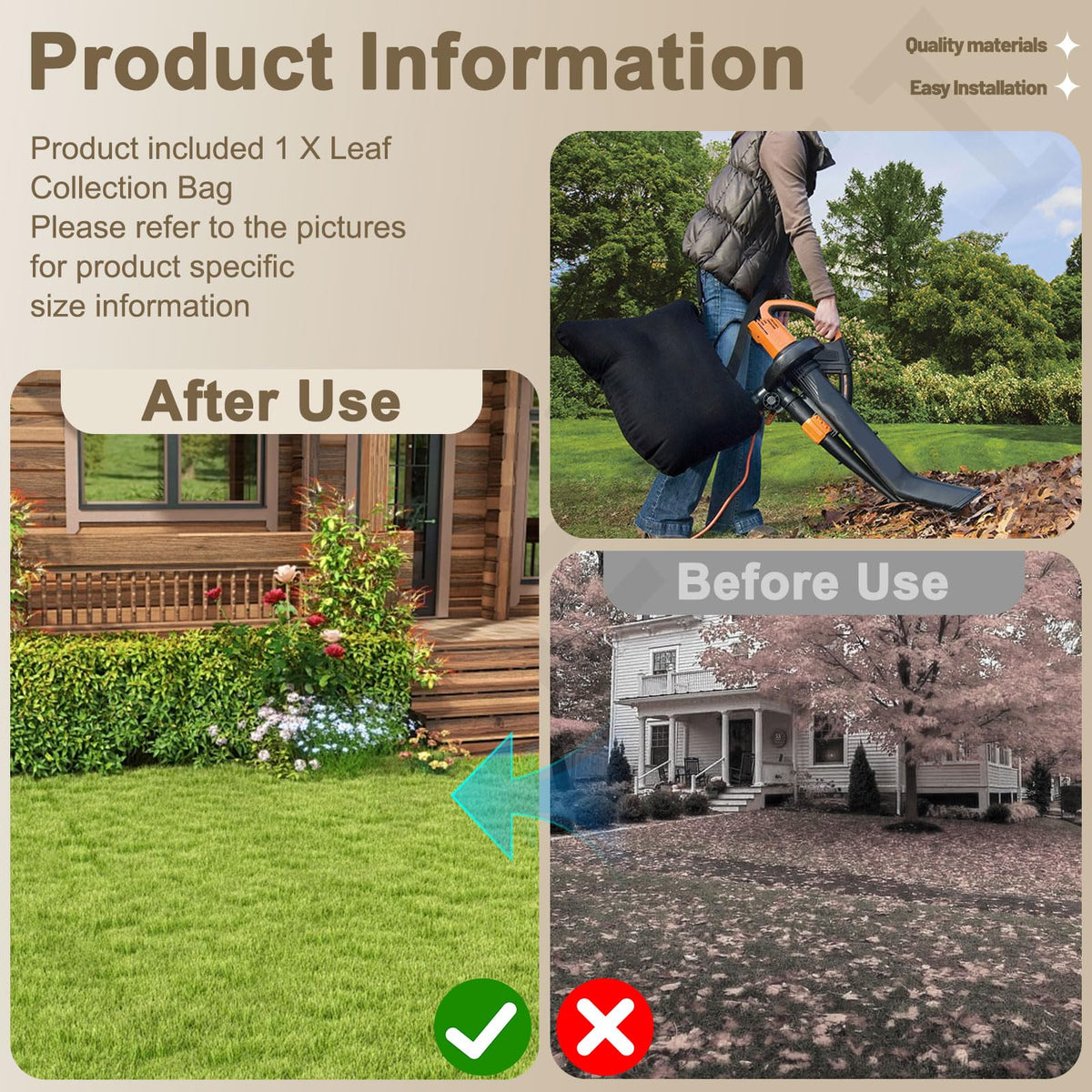 LIZEWEI Trivac bag made from durable material to withstand yard debris.